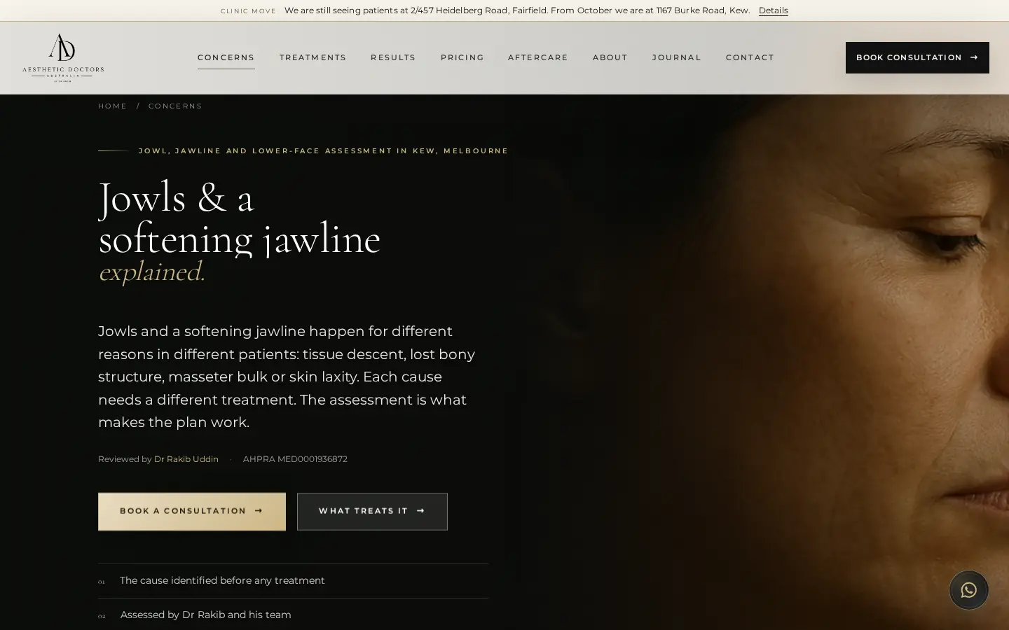 Jowls and a softening jawline explained: a concern guide on the Aesthetic Doctors Australia website