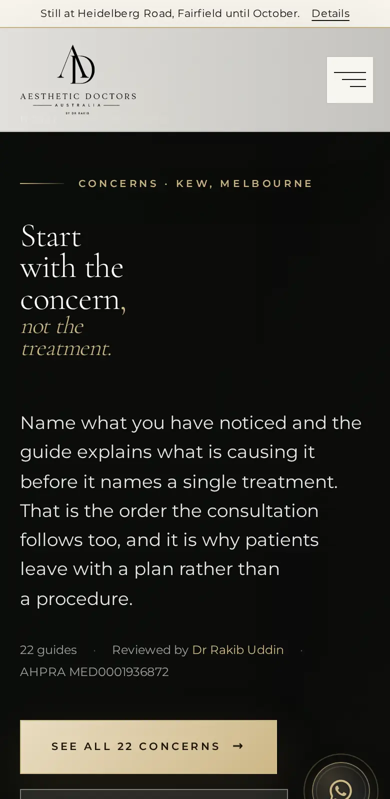 The concerns index on a phone: start with the concern, not the treatment
