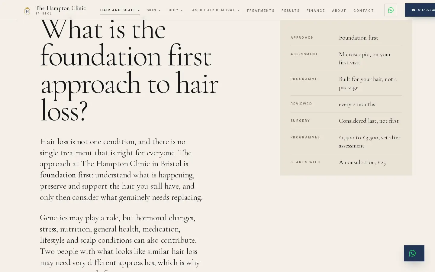 What is the foundation first approach to hair loss: the positioning answered on The Hampton Clinic's hair loss page