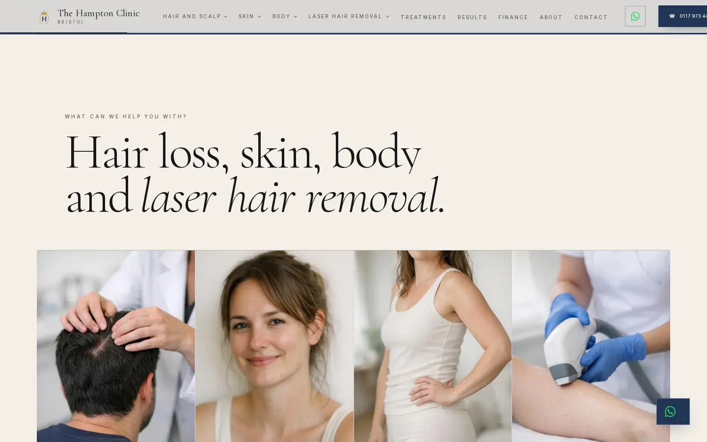 Hair loss, skin, body and laser hair removal: the four areas of The Hampton Clinic