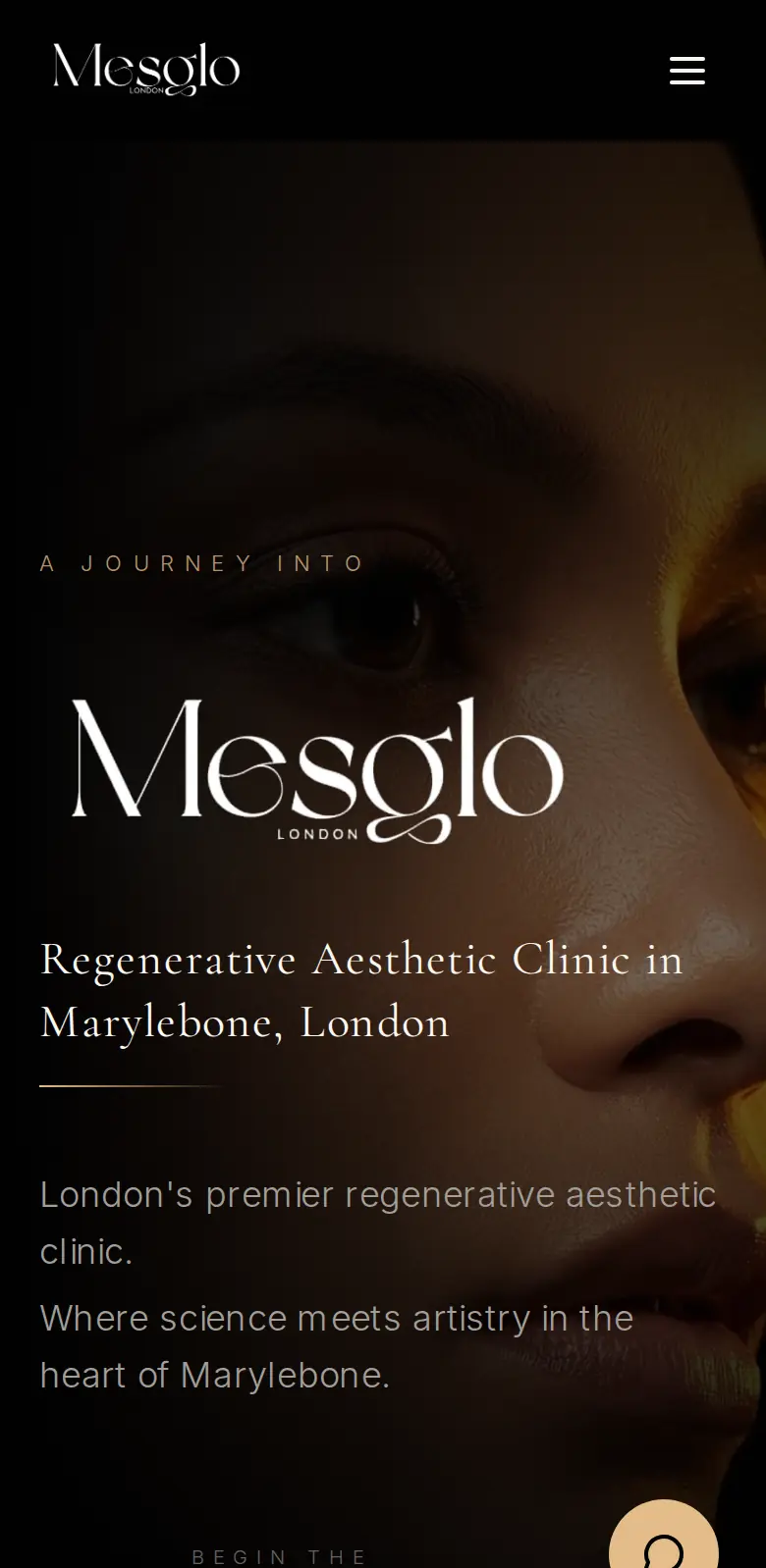 Mesglo London website on a phone, mesglolondon.co.uk