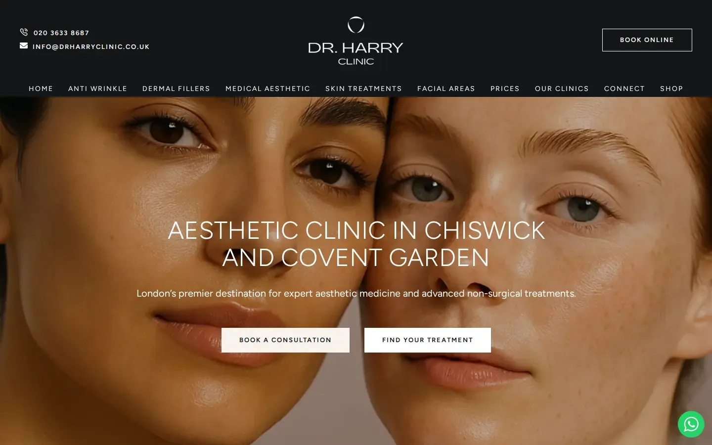 Dr. Harry Clinic website homepage, designed and built by Aesthetic Launch Lab