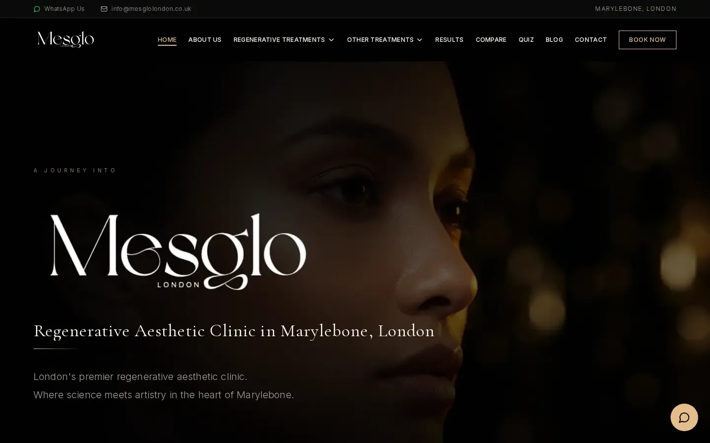 Mesglo London website homepage, designed and built by Aesthetic Launch Lab